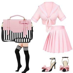 NWT Light Pink Swimsuit Hat Strappy High Heel Shoes Halloween Barbie Cos…